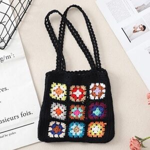 Bohemian Crochet Granny Square Tote Bag Purse